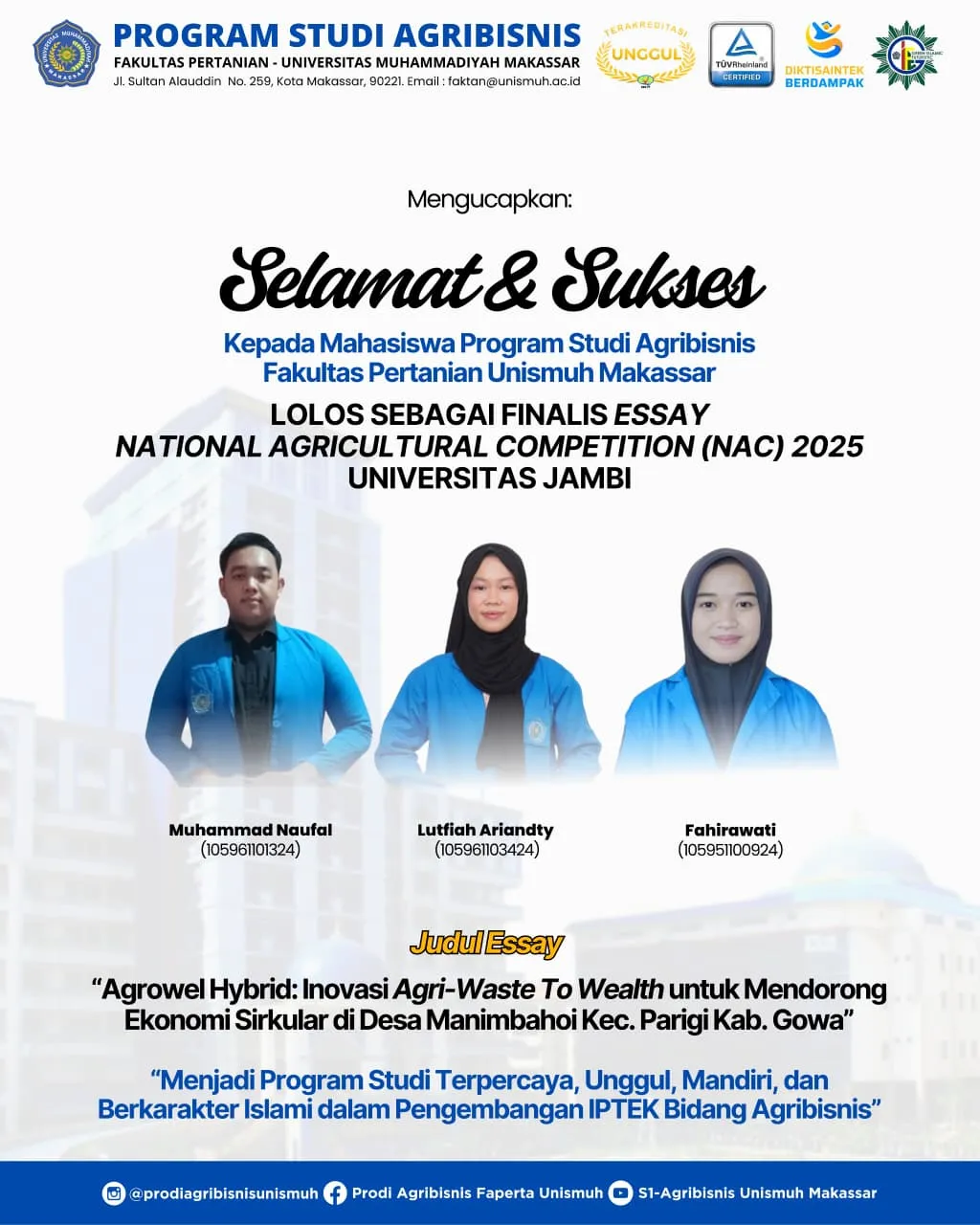 Mahasiswa Unismuh Makassar Juarai Esai Nasional Lewat Inovasi Paving Blok dari Sampah