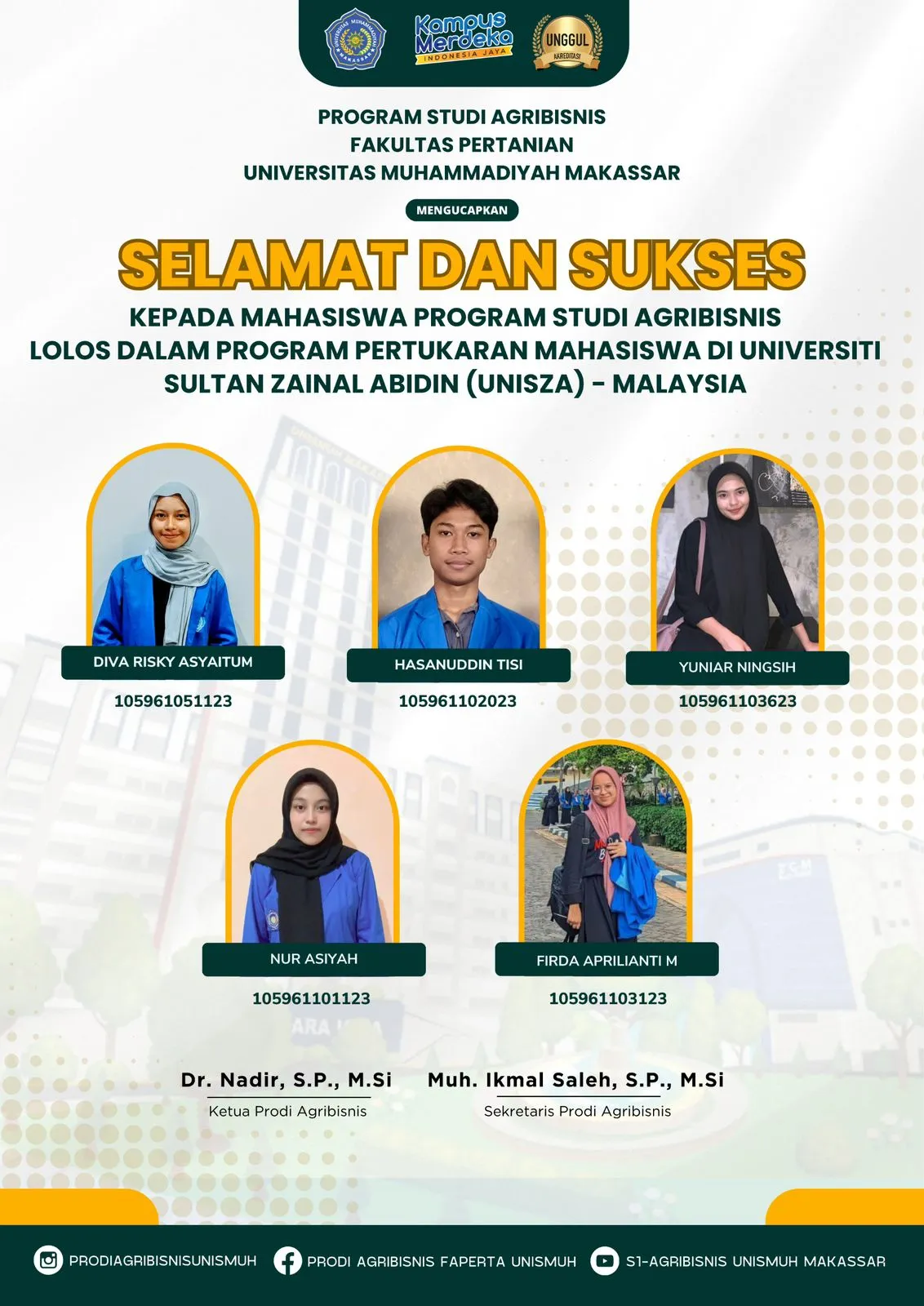 Mahasiswa Agribisnis Unismuh Makassar Raih Kesempatan Program Pertukaran Internasional di Malaysia